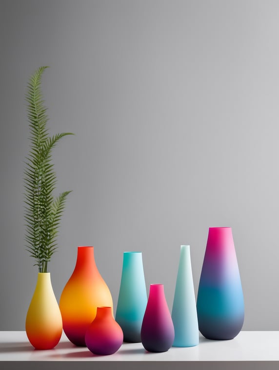 A series of 3 minimalist silicone vases with color gradients inspired by Renaissance aesthetics but with vibrant and contemporary colors.; Una serie de 3 floreros de silicon minimalistas con Degradado de color inspirados en la estética renacentista pero con colores vibrantes y contemporáneos.