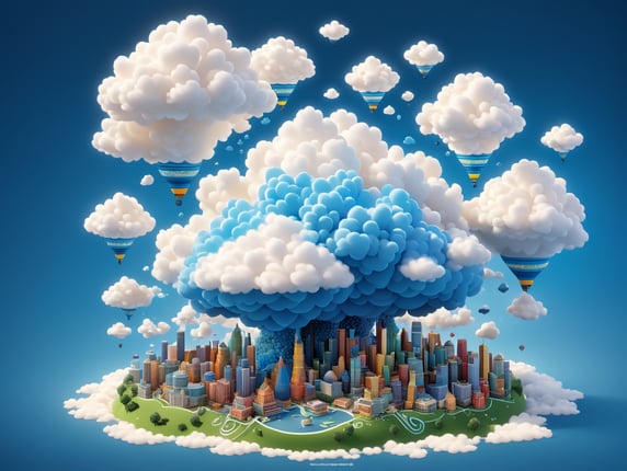 A 3D isometric representation of a data cloud, with intricate patterns and shapes that resemble a living organism. As the cloud grows and evolves, it stores and processes more and more data, becoming a vital part of the digital world.