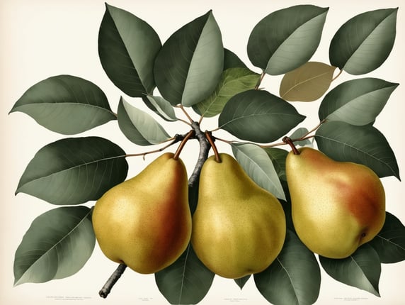 Botanical print. pears with leaves