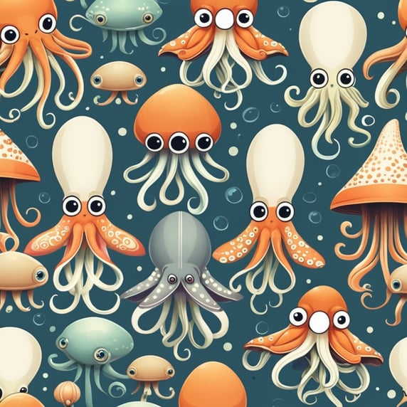 Create cartoon of squid for being pattern of clothing