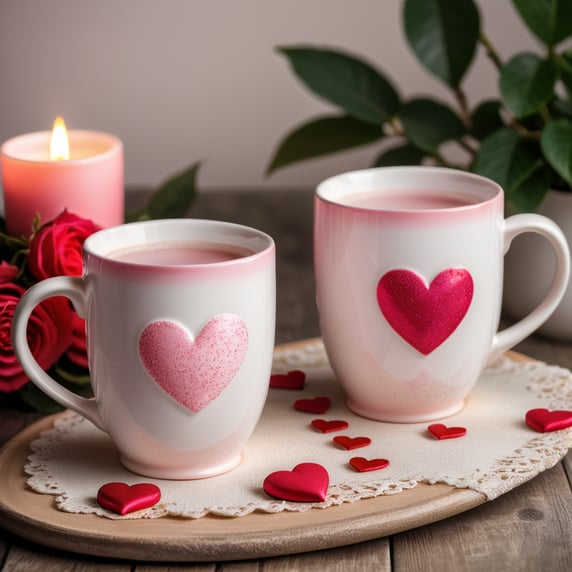 Valentine's Day two white mug pink-white