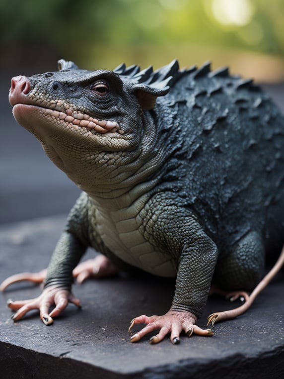 Hybrid rat and crocodile, Depth of field, Incredibly high detail, gradient background, Vibrant colors