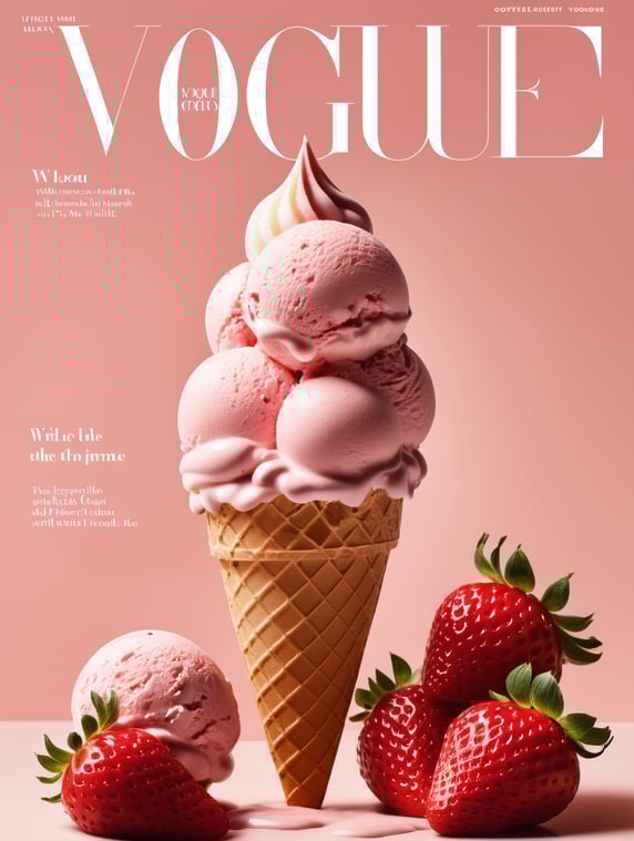 Ice cream with strawberry on the cover of Vogue