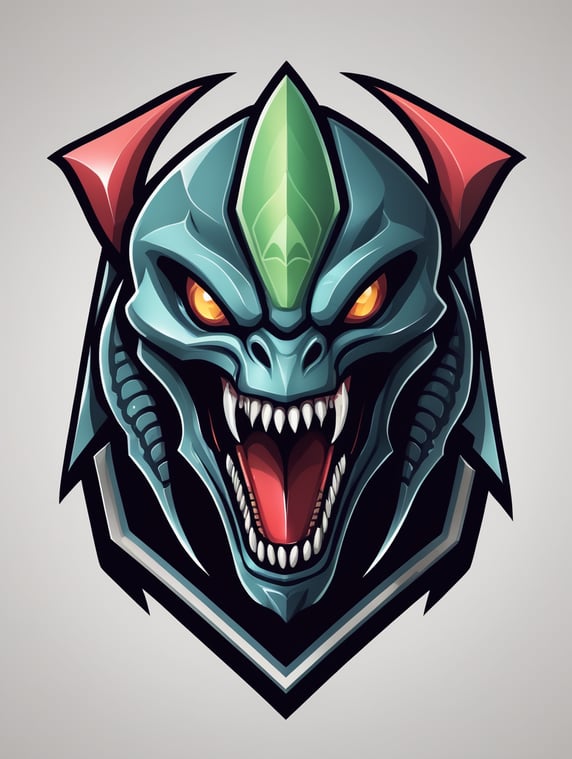 Sharp teeth alien style esports logo, detailed gaming logo, vector image