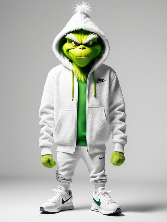 Grinch wearing hoodie and nike shoes