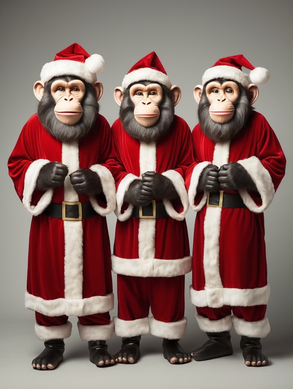 three wise monkeys in santa costume
