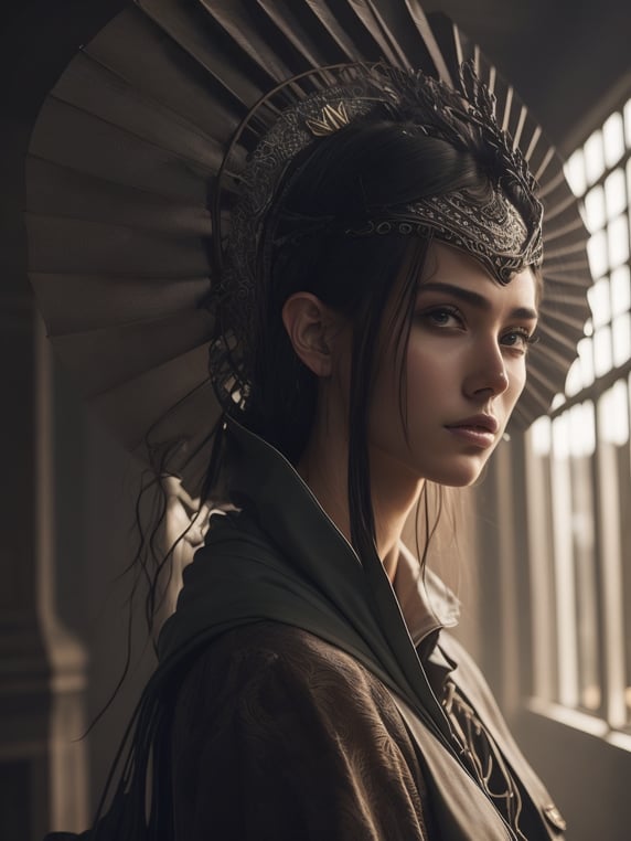 a girl with a fan instead of a head