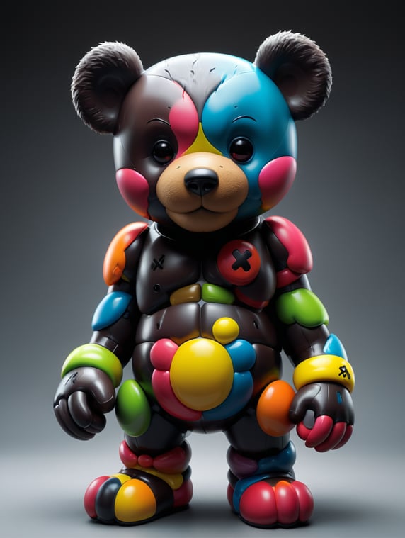 a designer vinyl toy of a cute bear, in the style of kaws, in the style of anpanman.