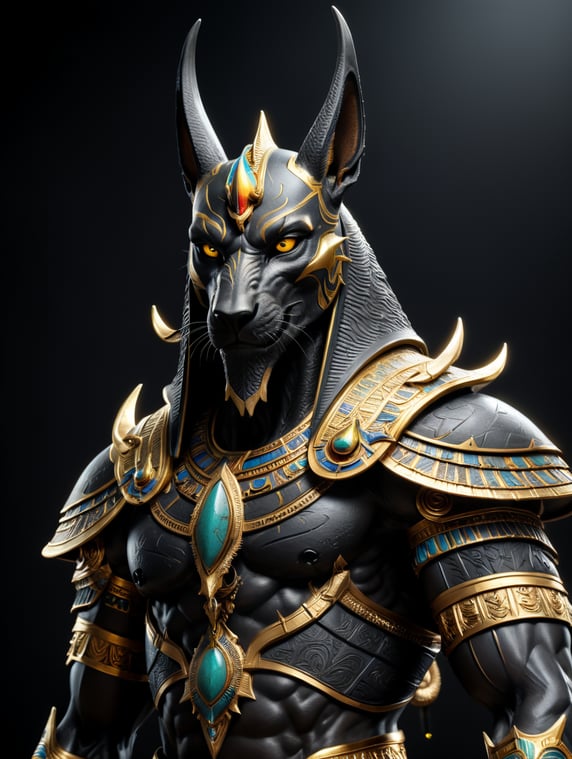 Egyptian god Anubis, dark style, sharp on details, black background