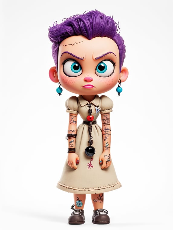 white background voodoo doll basic pins stitched