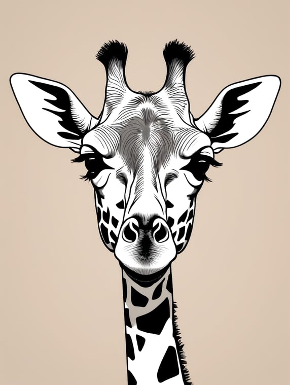 Illustration simple line drawing of a cute giraffe