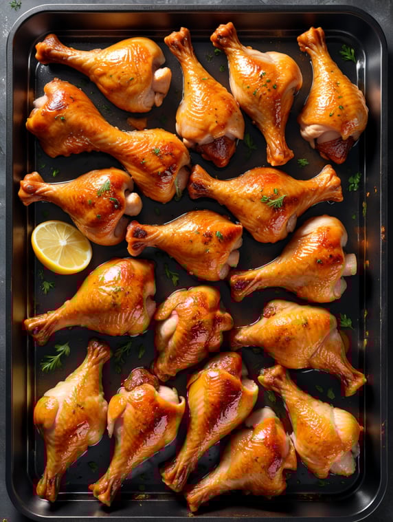 chicken legs prepared for frying in a transparent plastic tray, top view, isolated, mockup