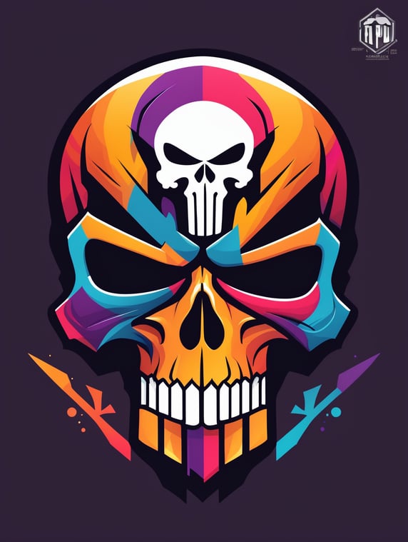 punisher style skull logo, bright colors, Skull Gaming Logo, vector image