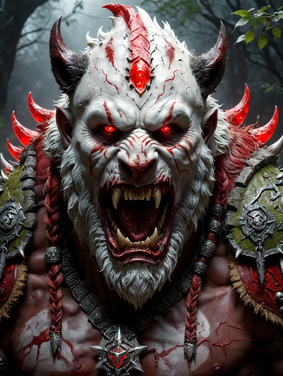 half man half bear druid diablo 4 zombie undead horror action white yes red blood lights