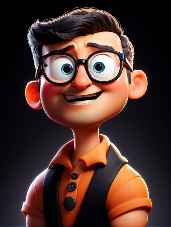 cartoon character with black glasses, cartoon, isolated, black background
