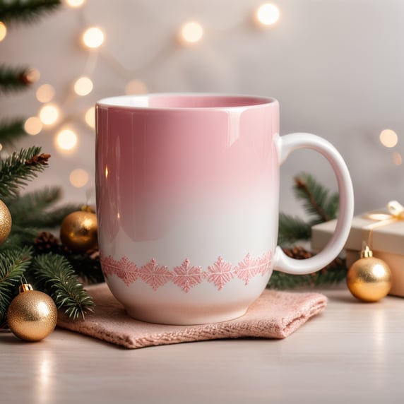 Christmas white mug pink, mockup