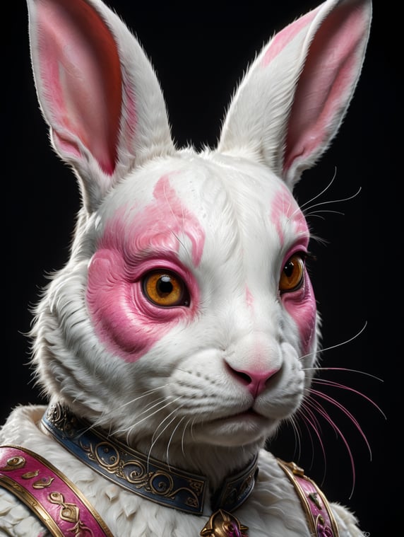 molly a white rabbit with a brown spot on the right eye and ears with black eyes and a pink nose; моллі білий кролик з коричневою плямою на правому оці та вухах з чорними очима та рожевим носиком