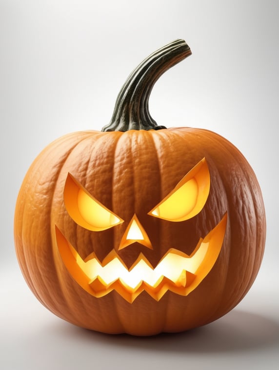 Halloween pumpkin photorealistic illustration, scary, dark