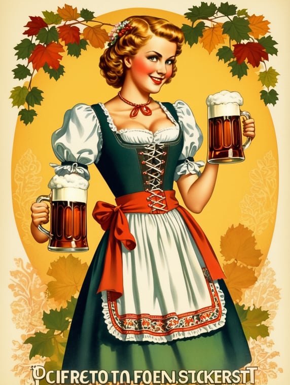 Germany, vintage Octoberfest postcard illustration