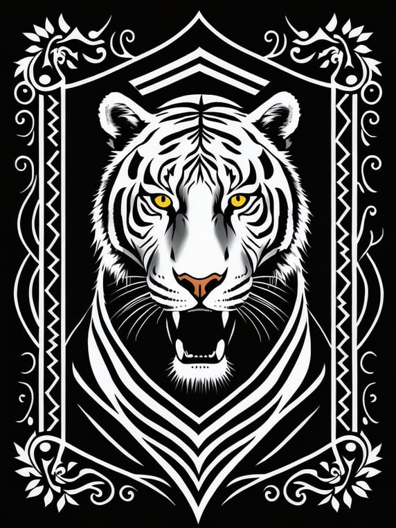 A vector art of a Tiger tattoo, black and white