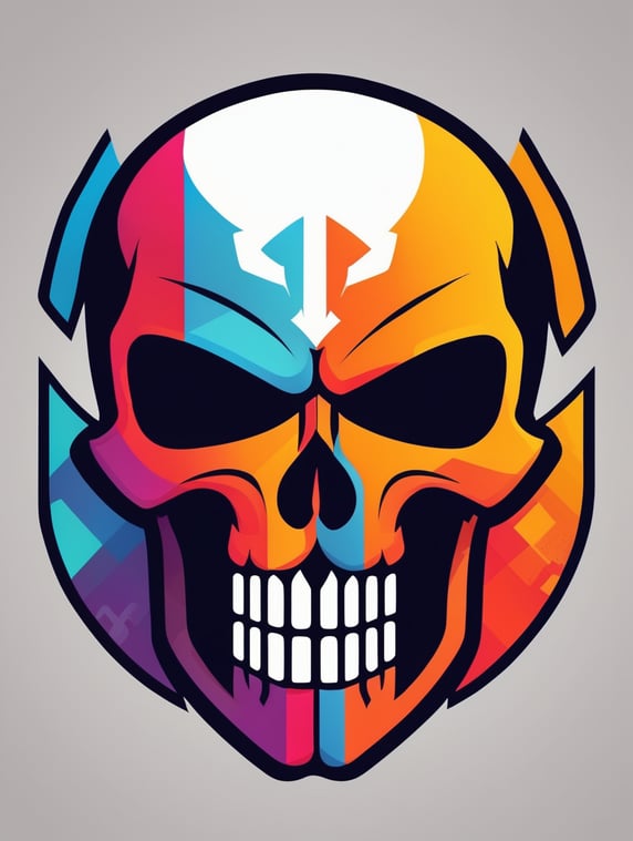 punisher style skull logo, bright colors, Skull Gaming Logo, vector image