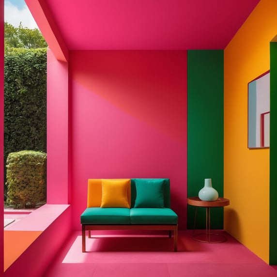 Sculptures of vibrant colors inspired by Luis Barragán in the middle of an uninhabited house; Esculturas de colores vibrantes inspiradas en Luis Barragán en medio de una casa deshabitada