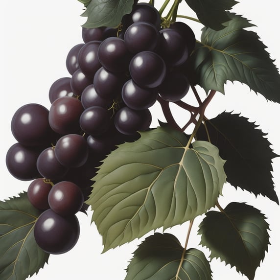 Grapes with leaves, Vintage, Diagrammatic, digital art style, pop art, white background,Photoillustration, Art Deco
