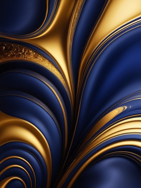 Fluid abstract background, dark indigo, gold, art