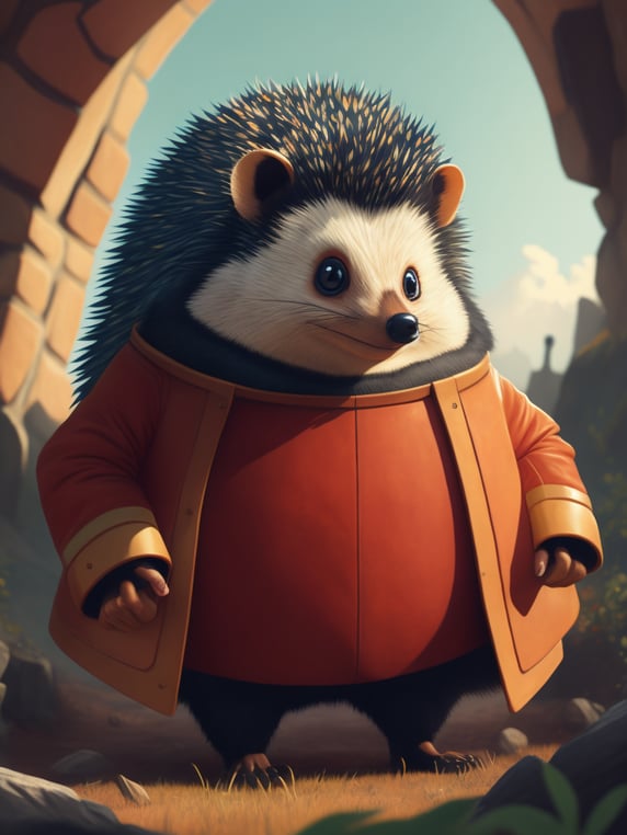 50s cartoon style photo of anthromorphic hedgehog, style of hannah barbara, studio ghibli, akira toriyama, james gilleard, warner brothers, trending pixiv fanbox, acrylic palette knife, 8k, vibrant colors, devinart, trending on artstation, low details, smooth