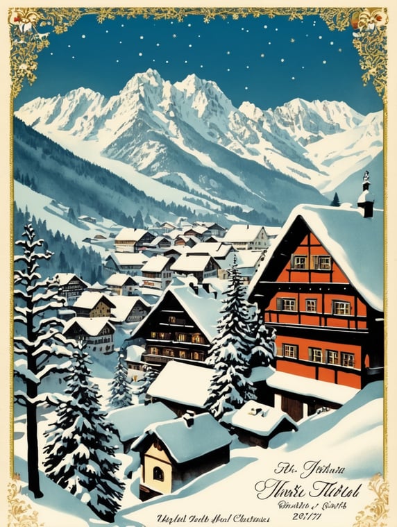Austria, Tyrol vintage Christmas postcard illustration