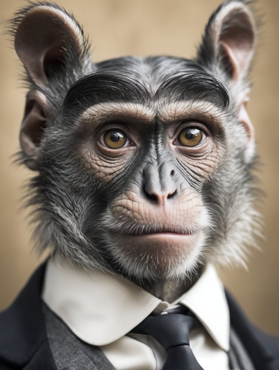 a grey monkey looking as a peaky blinder