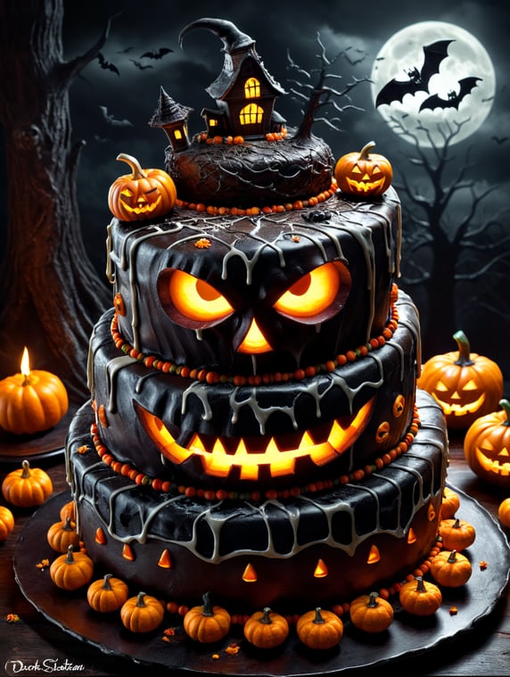 Create 4 very creative Halloween cakes for a law firm. Take the images directly and if you write on the image, let it be in Catalan.; Crea 4 pasteles muy creativos de halloween para un despacho de abogados. Haz las imagenes directamente y si escribes en la imagen, que sea en catalán.