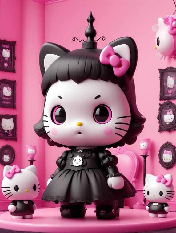 hello kitty as a Goth in the pink room