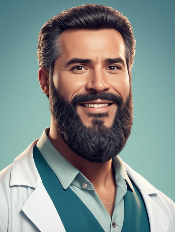 a man with a South American beard,doctor Adam, Disney Pixar style