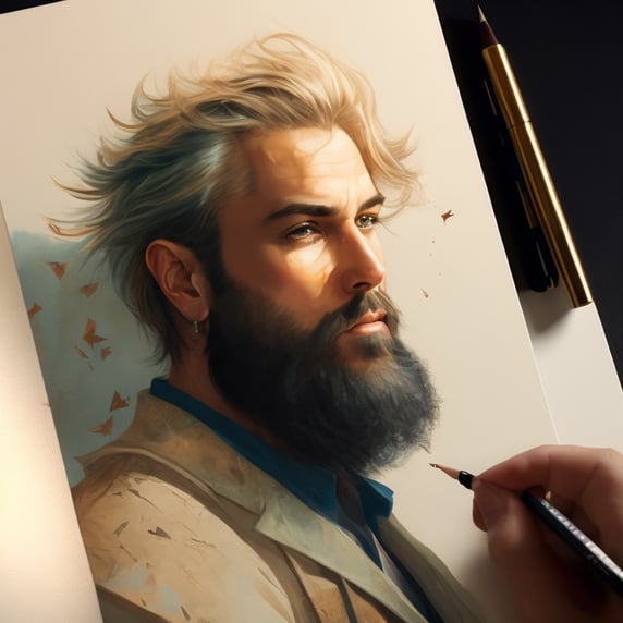 oil drawing jack of diamonds, a man with a beard