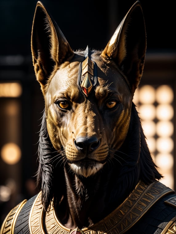 Egyptian god Anubis, dark style, sharp on details, black background