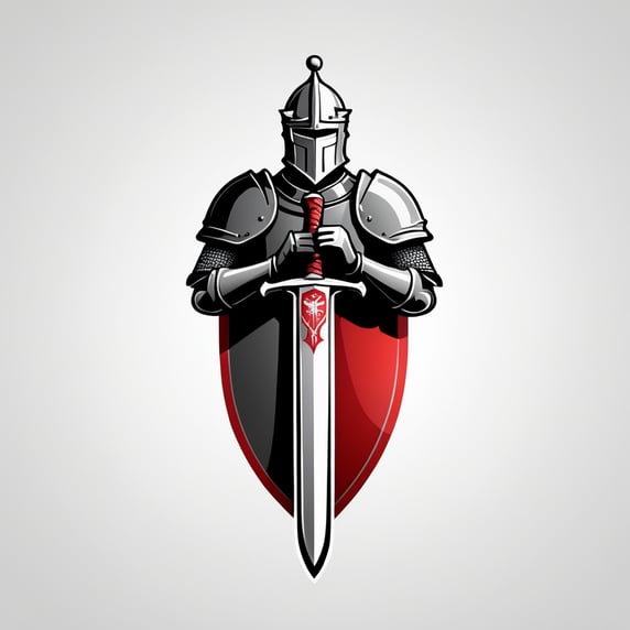 arafed knight with sword and shield logo design, strong fantasy knight, professional logo design, sword design, medieval knight, (((knight))), fantasy knight, holy crusader medieval knight, logo vector art, medieval holy crusader knight, armored knight, high quality character design, 3 d logo, logo design, knight, medieval fantasy game art, logo concept design, illustrated logo
