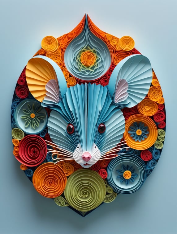 a mouse, minimalistic colorful organic forms, energy, assembled, layered, depth, alive vibrant, 3D, abstract, on a light blue background