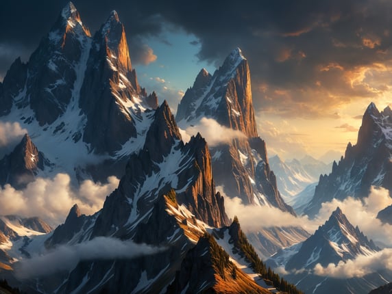 many sharp peaks and mountains