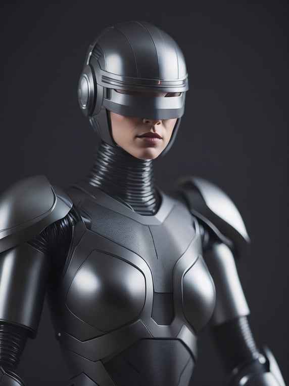 Robocop woman full body, photorealistic, highly detailed, artstation, smooth, sharp focus