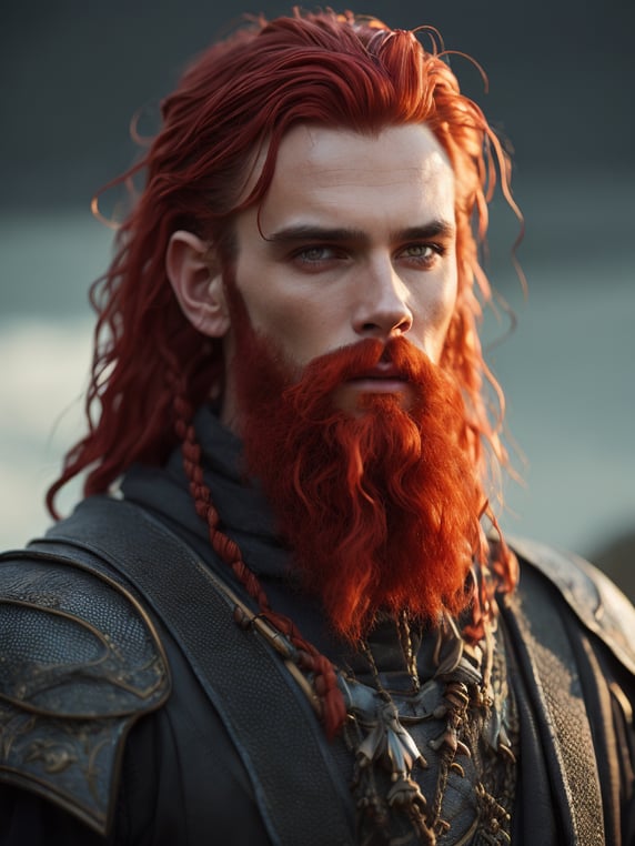 Ruric Stonefooth's fan art depicts the prince of dwarves in all his majesty and vitality. His imposing figure is modeled with great attention to detail, doing justice to his signature features. Ruric is depicted with a shock of braided red hair flowing down to his shoulders, with some strands falling elegantly across his forehead. The care and precision with which her hair is braided reflects her dedication to always looking flawless, despite the adventurous life she leads. Ruric's beard, long and well trimmed, falls in soft curls, adding a touch of wisdom and authority to his face. The lustrous red hair gives it a rugged, valiant appearance, reflecting its noble nature and warrior heritage. Ruric's eyes are the most magnetic element of his face. A vivid; La fan art di Ruric Stonefooth rappresenta il principe dei nani in tutta la sua maestosità e vitalità. La sua figura imponente è modellata con grande attenzione ai dettagli, rendendo giustizia alle sue caratteristiche distintive. Ruric è raffigurato con una folta chioma di capelli rossi intrecciati che scendono fino alle spalle, con qualche ciocca che cade elegantemente sulla fronte. La cura e la precisione con cui sono intrecciati i suoi capelli riflettono la sua dedizione nel presentarsi sempre in modo impeccabile, nonostante la vita avventurosa che conduce. La barba di Ruric, lunga e ben curata, scende in morbidi riccioli, aggiungendo un tocco di saggezza e autorità al suo volto. I peli rossi e lucenti conferiscono un aspetto robusto e valoroso, riflettendo la sua natura nobile e la sua eredità di guerriero. Gli occhi di Ruric sono l'elemento più magnetico del suo volto. Un vivid