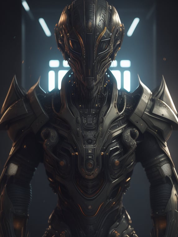 Alien biomechanic, full body cinematic style digital art render with mechanical and futuristic details