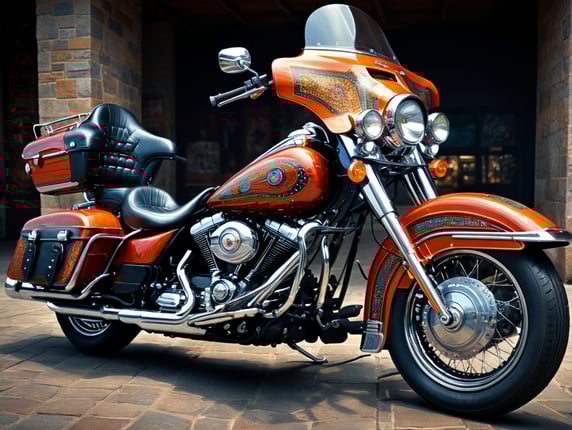 HARLEY DAVIDSON ELECTRA GLIDE YEAR 1965, in trencadis mosaic, MODERN ART STYLE lots of color; HARLEY DAVIDSON ELECTRA GLIDE AÑO 1965 ,en mosaico trencadis, ESTILO MODERN ART mucho color