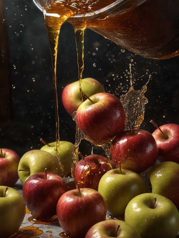 scene of apples being dipped in honey