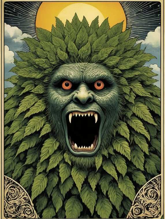 folk horror sun monster hirsute kudzu tarot card