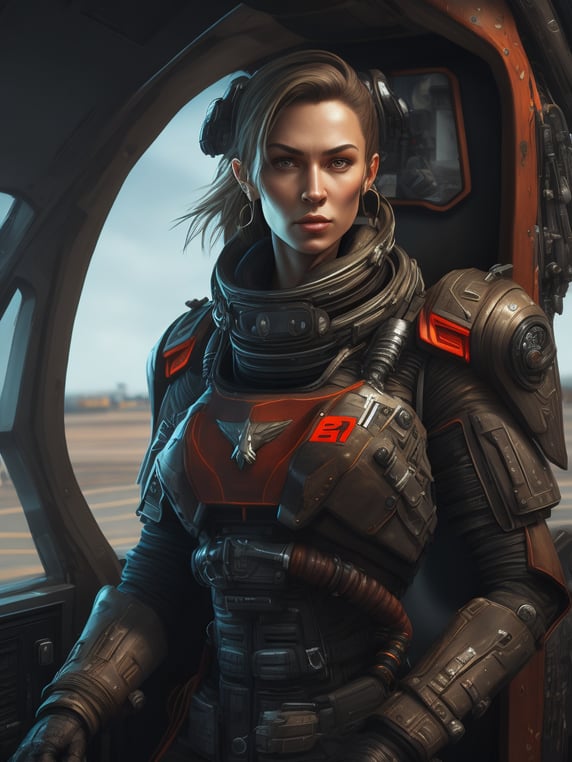 Cyborg pilot russian women, interior cockpit, hyperdetailed, by john blanche