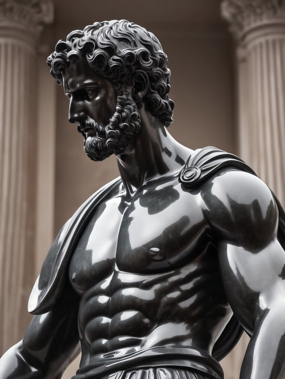 roman statue of a man black marble transparent background