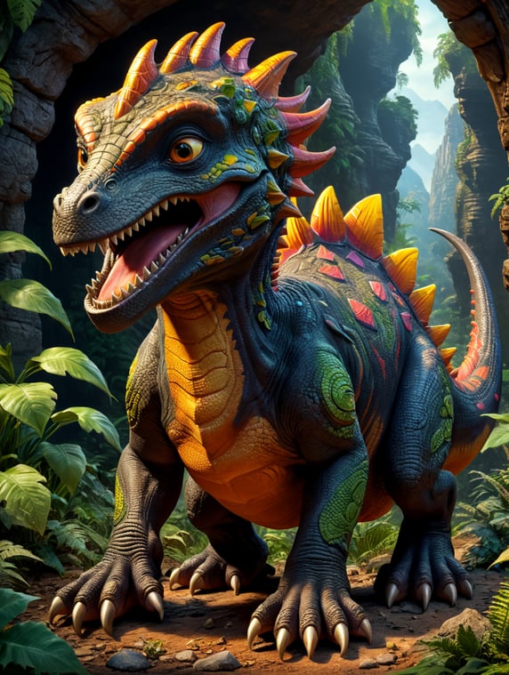 cute dinosor kids, cartoon style, coloring book for kids, age 5 years