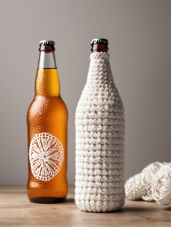 crochet beer bottle white colours, mockup, mock up