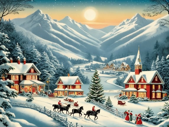 vintage Christmas postcard illustration, masterpiece